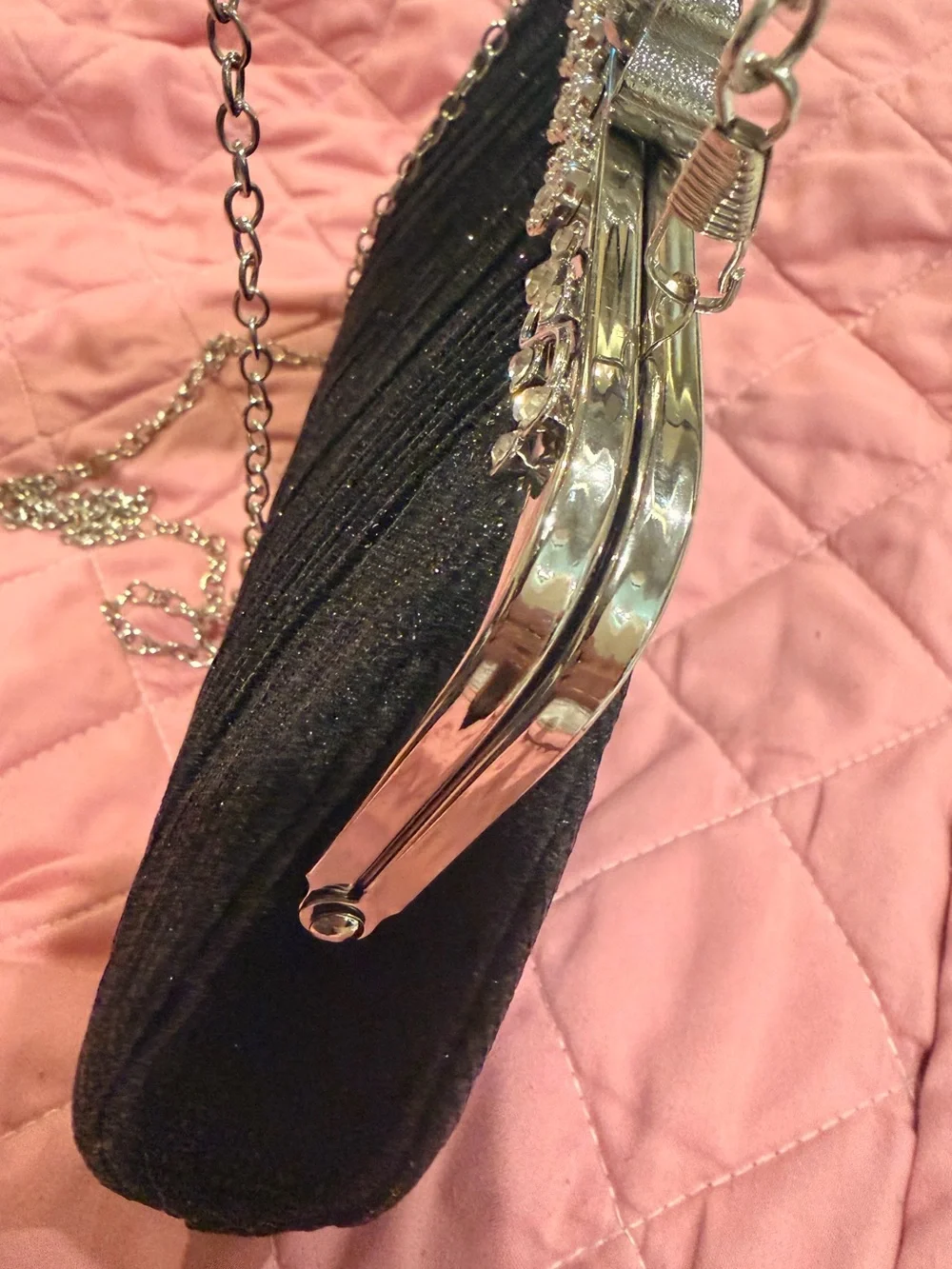 Elegant Black Rhinestone Bow Evening Clutch
